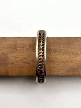 Vintage Copper Cuff Bracelet Silver Tone Accents Boho Artisan Steampunk Celtic